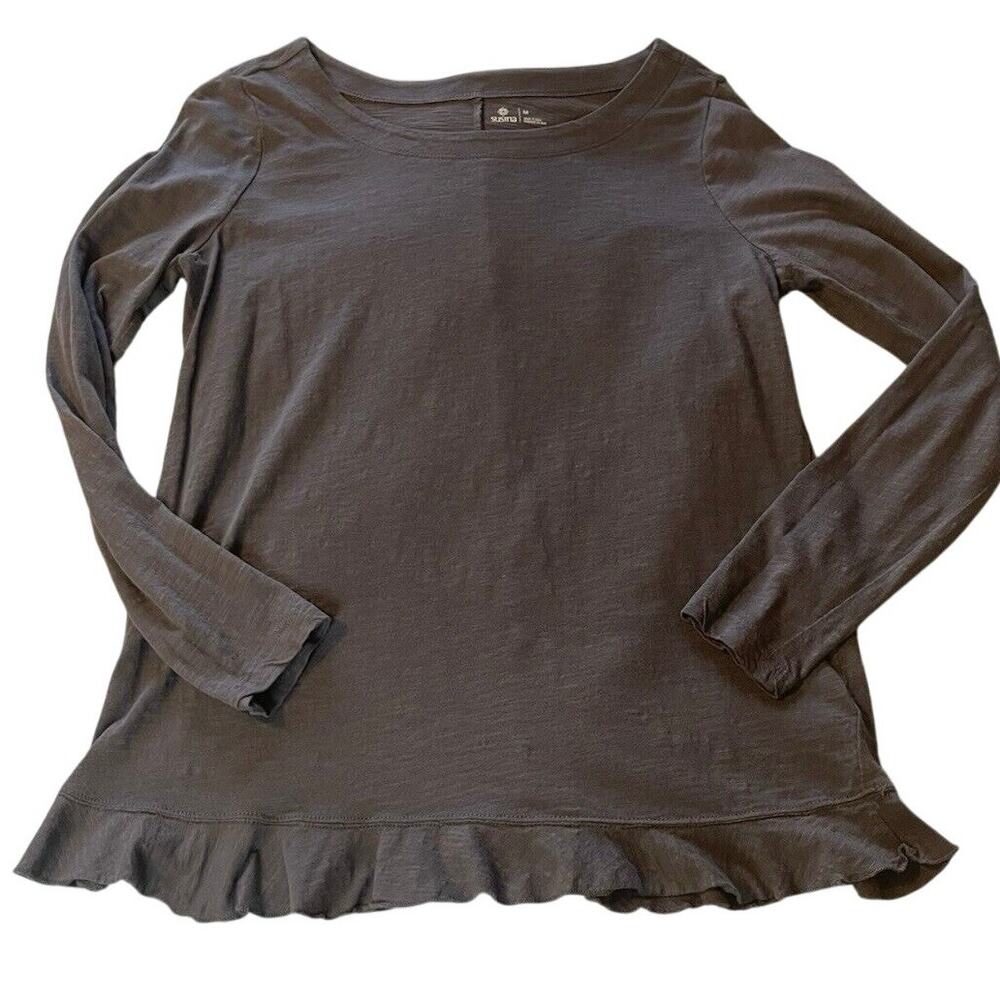 Susina Long Sleeve Ruffle Bottom Charcoal Grey Classic Balletcore Tee Medium